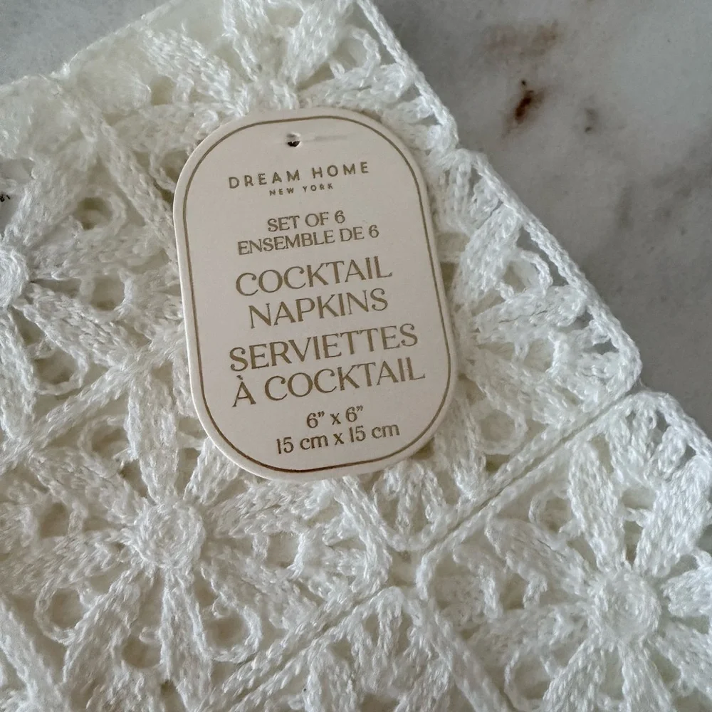 White Crochet Cocktail Napkins set of 6